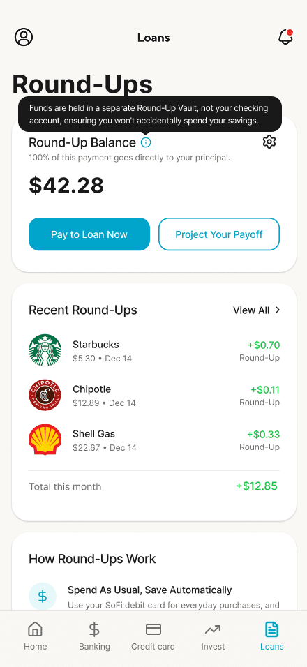Round-Up balance screen